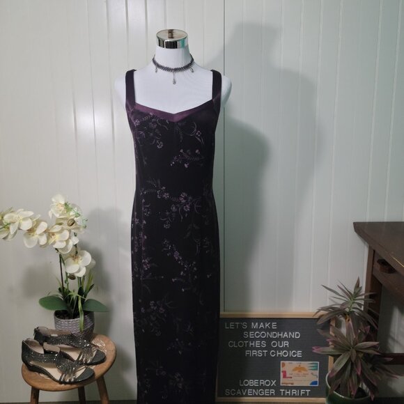 Vtg Y2k Whimsigoth Metallic Floral Velvet Halter Maxi Dress Plum CDC 8 - Picture 9 of 16